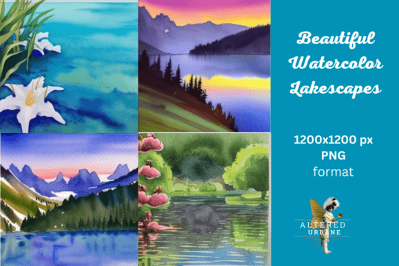 Beautiful Watercolor Lakescapes Illustrations for Crafters & Etsy Sellers