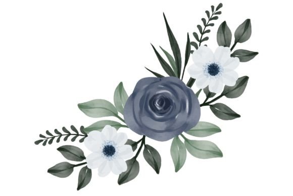 Blue Roses Watercolor Floral Frame for Editorial & Web Design Use
