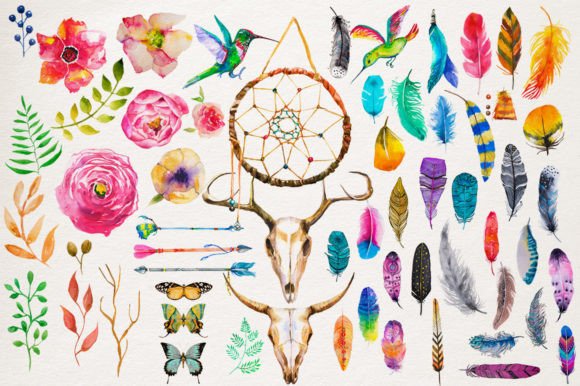 Boho Floral Watercolor Illustrations for Bloggers & Publishers