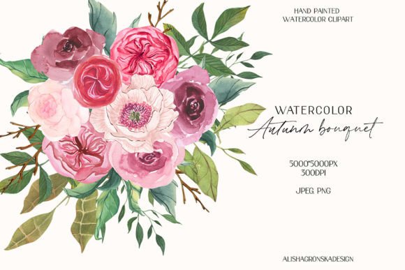 Dusty Pink Flowers Watercolor Clipart for Handmade Crafting & Cricut Design