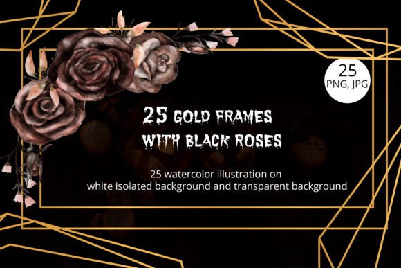 Frames with Watercolor Black Roses: Elegant Illustrations for Editorial and Web Design