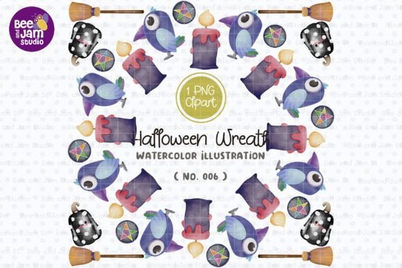 h1Halloween Wreath Watercolor PNG-006 – Festive Illustrations for Seasonal Sellers/h1