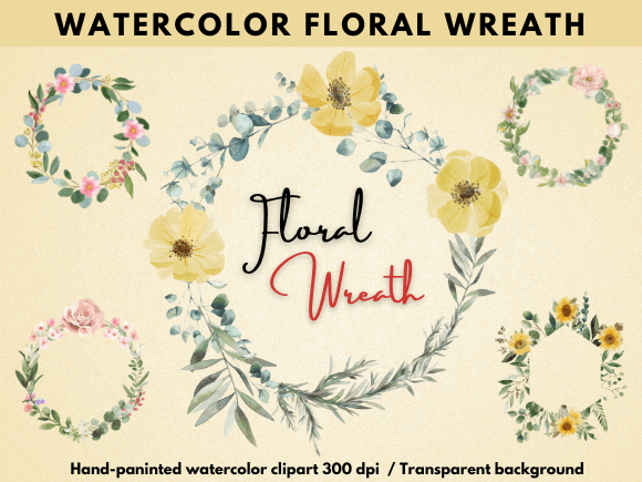 h1Watercolor Winter Floral Wreath PNG Illustrations for Digital Sellers/h1