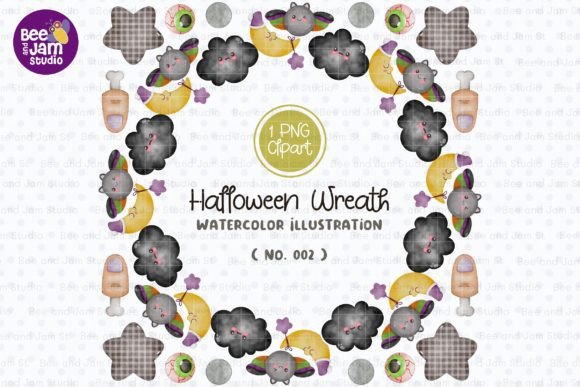 Halloween Wreath Watercolor PNG-002: A Seasonal Illustration for Creative Design Projects