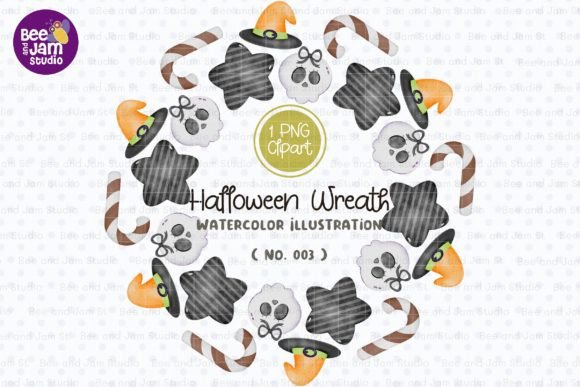 Halloween Wreath Watercolor PNG-003 for Illustrations & Digital Products