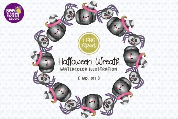 Halloween Wreath Watercolor PNG-011