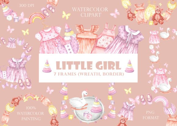 Little Girl Frame Watercolor Illustrations for Blog & Editorial Design