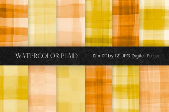 Orange and Yellow Watercolor Plaid Illustrations for Digital Sellers