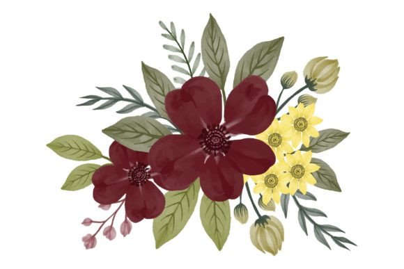 Red and Yellow Floral Watercolor Frame Illustrations for Handmade Crafters