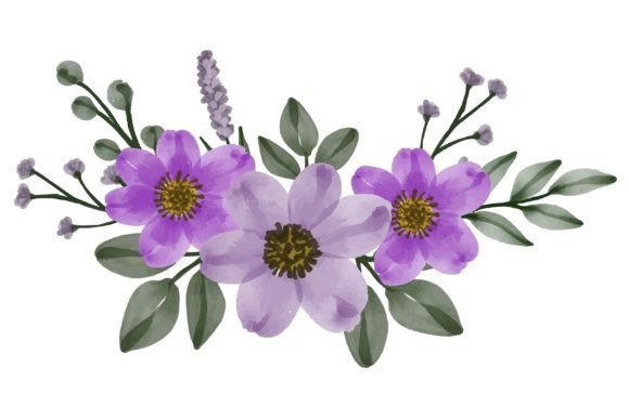 Set of Purple Flower Watercolor Frame Illustrations for Crafters & Handmade Sellers