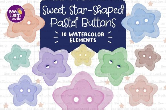 Star Shape Pastel Buttons Watercolor PNG – A Soft Touch for Local Branding and Packaging