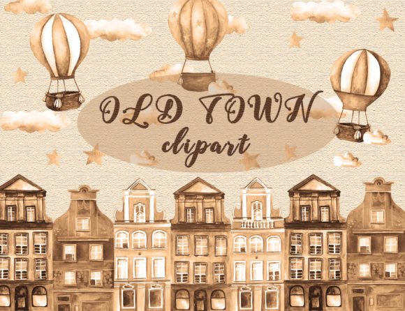 Vintage Charm Meets Modern Marketing with Watercolor Old Town Clipart Illustrations