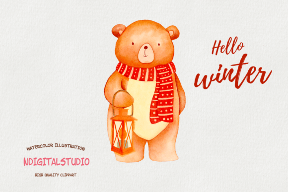 Watercolor Bear Hello Winter Clipart: A Cozy Illustration for Seasonal Branding