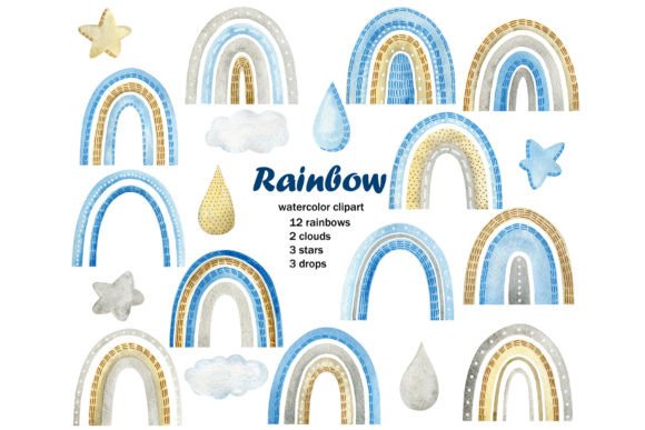 Watercolor Blue Rainbows Clipart: Soft, Festive Illustrations for Local Branding