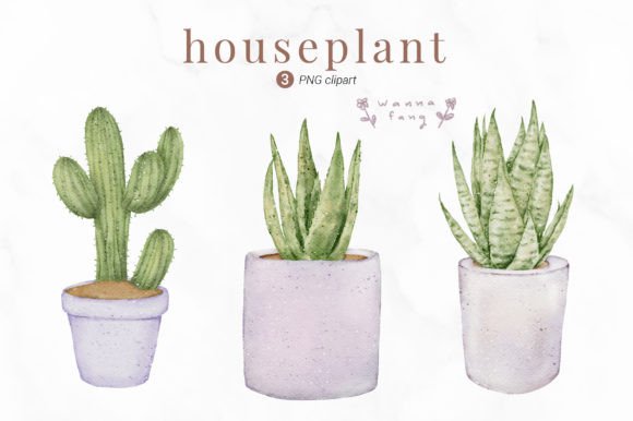 Watercolor Houseplant Clipart, PNG for Real Crafting Magic