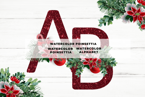 Watercolor Poinsettia Alphabet: Festive Illustrations for Holiday Crafts & Etsy Designs