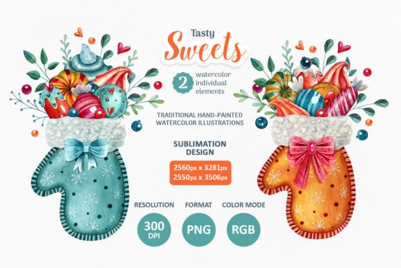 Watercolor Sweets in Mittens PNG Clipart for Lifestyle and Editorial Design