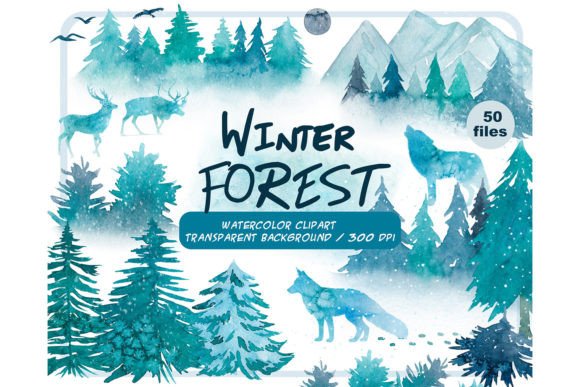 Watercolor Winter Forest Landscapes Illustrations for Real Local Branding