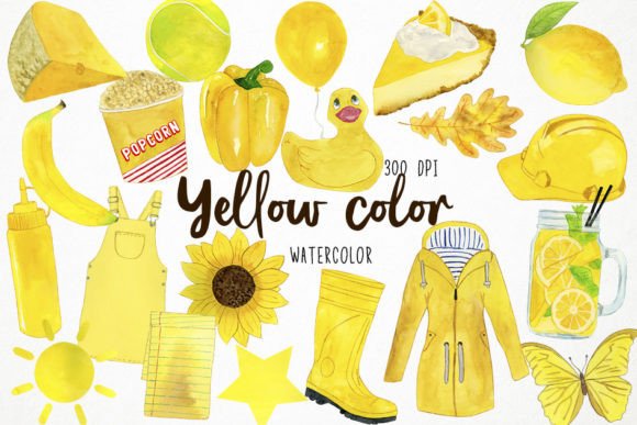 Watercolor Yellow Color Clipart: Brightening Editorial Design with Artistic Flair