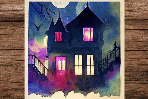 Witchy House Watercolor Illustration: A Moody, Magical Design Asset for Branding and Print Projects